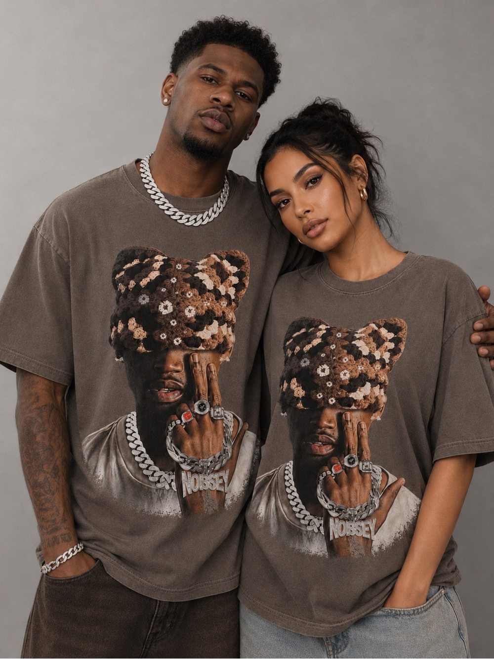Graphic Brown Tee with Portrait Print